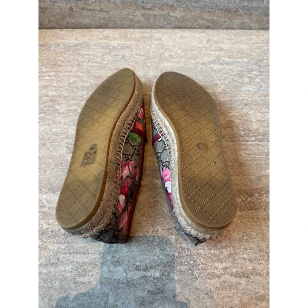 Gucci Women's Pink and Brown Floral Espadrilles Size 8.5